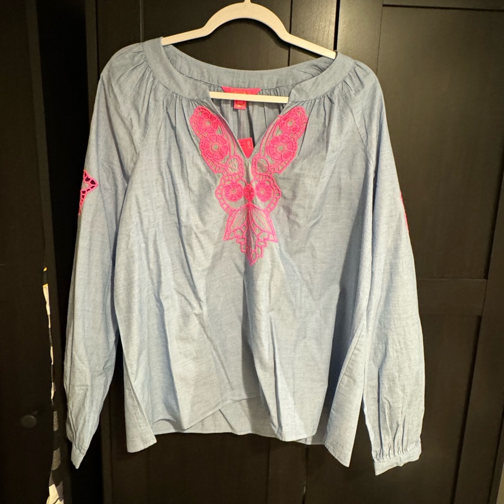 Lilly Pulitzer light blue/pink blouse L. NWT